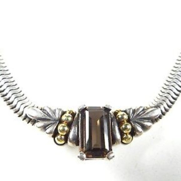 LAGOS Sterling Silver 18k Gold Smoky Topaz Center Piece Snake Chain Necklace - Picture 4 of 8